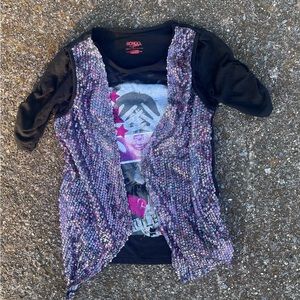 BONGO GIRLS SEQUENCED VESTED BLACK TSHIRT LARGE 12